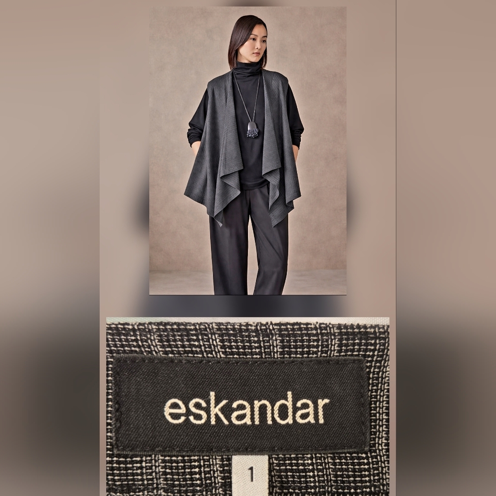 eskandar 1 Charcoal Cascade Open Front Waterfall Cardigan Virgin Wool Oversized